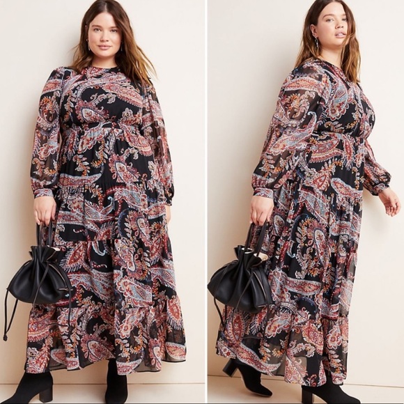 long sleeve paisley maxi dress